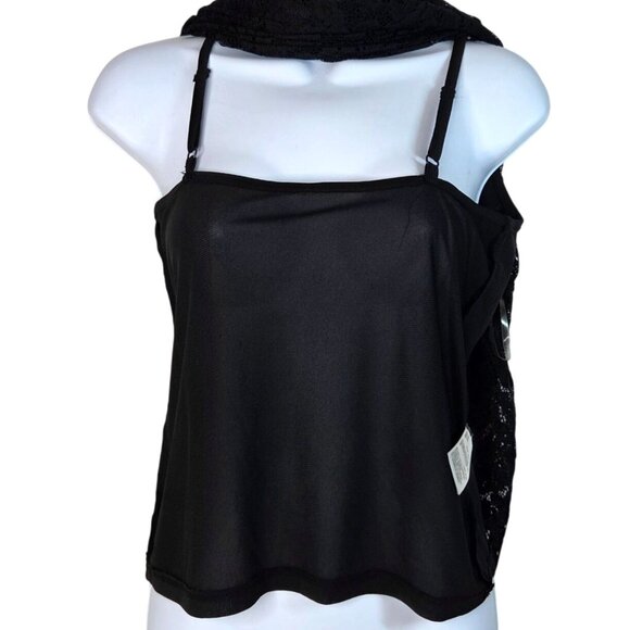 Black Lace Long Sleeve Top By INC Elegant Floral Pattern Keyhole Back Petite Med - Picture 5 of 7